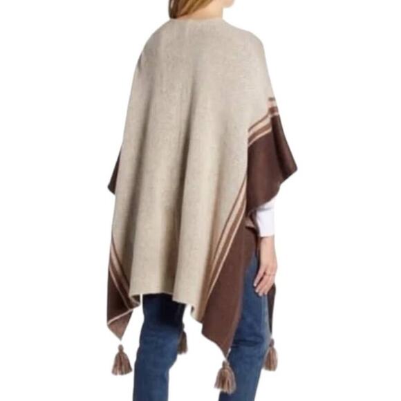 Treasure & Bond Open Front Tassel Knit Poncho In Pink Combo One Size - Picture 8 of 13